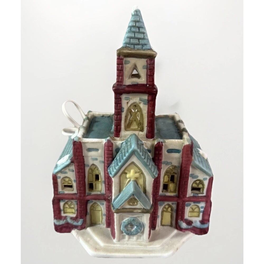 VTG Hand Painted PORCELIN Lighted House Christmas Church Village Deco